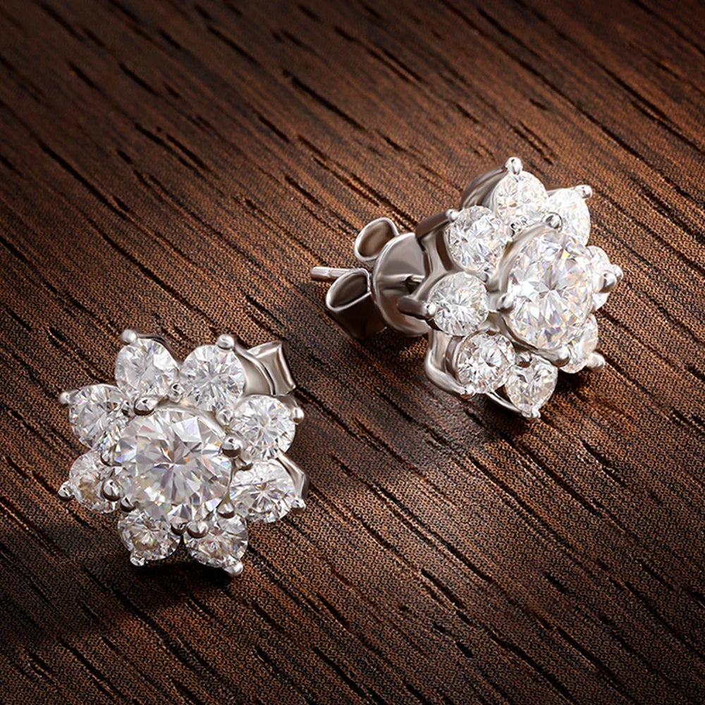 D VVS1 All Moissnaite Diamond Earring for Women 925 Sterling Sliver Plated 18k white gold Stud Ear Wedding Fine Jewelry