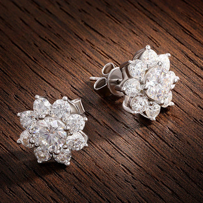 D VVS1 All Moissnaite Diamond Earring for Women 925 Sterling Sliver Plated 18k white gold Stud Ear Wedding Fine Jewelry