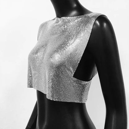 Sexy Metal Sequin Tank Top For Women y2k Summer Beach Backless Crop Top Rave Festival Club Outfits Camisole