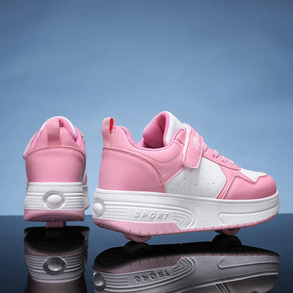 Ultra-Light Leathe Two Wheels Children's Sport Roller Skate Shoes for Kids Boys Girls Walking Running Sneakers Outdoor for Women