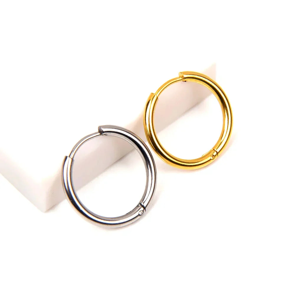 10pcs 316L Stainless Steel Hoop Earrings Women Men Punk Hiphop Circular Ear Buckle Ring Jewelry Gold Color Accessories Wholesale