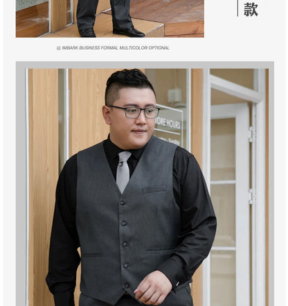 Plus Size Man Suit Set Solid Color Single Breasted Jacket Vest Pants For Host Groom Groomsmen Grey Black Navy 3-Piece Suit Set