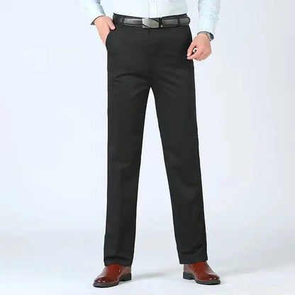 Men's 100% Cotton Summer Thin Autumn Thick Suit Pants Straight Loose Trousers Business Solid Khaki Casual Brand Clothes GOZBKF