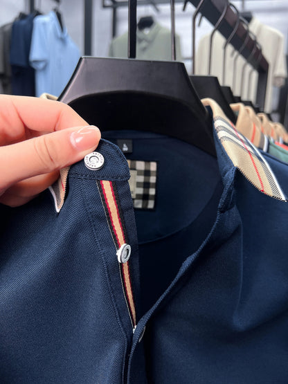 High end brand men's short sleeve polo shirt summer new letter emboss lightweight breathable fashion color blocked lapel T-shirt