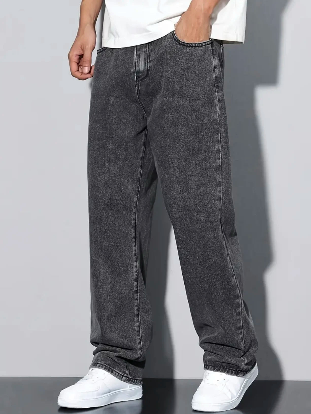 Streetwear Straight-Leg Jeans for Men, Fashionable Straight-Leg Loose-Fit Denim Pants