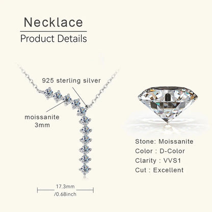 1.7cttw D color Moissanite Earrings Necklace 925 Sterling Silver Y-Shaped Pendant Necklaces Jewelry Set For Women Charming Gift