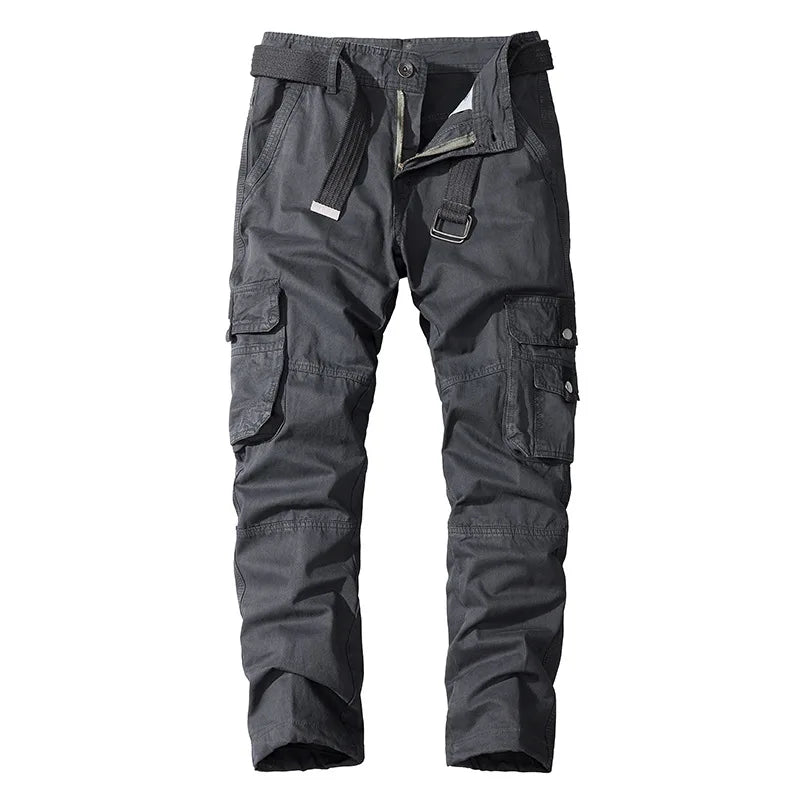 Four-season Pure Cotton Casual Pants Men's Work Pants Multi-pocket Straight Trousers