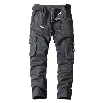 Four-season Pure Cotton Casual Pants Men's Work Pants Multi-pocket Straight Trousers