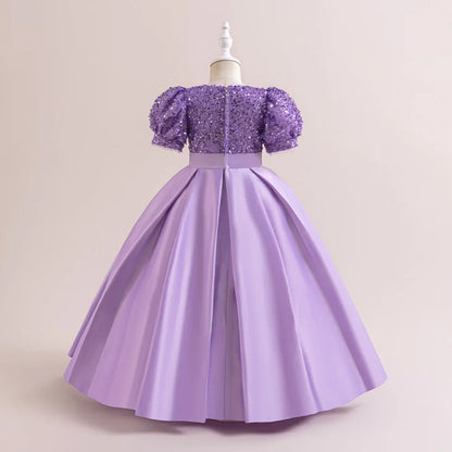 Summer Sequin Bridesmaids Party Girl Dress Elegant Bow Wedding Princess Prom Kids Dress For Girls Gala Birthday Evening Costumes