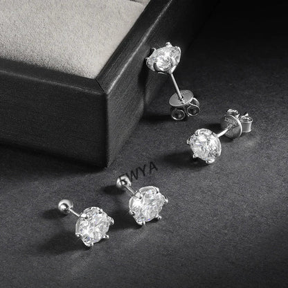 925 Sterling Silver 0.2-2ct D VVS1 6 Prong Diamond with GRA Moissanite Screw Stud Earrings For Women Wedding Fine Jewelry