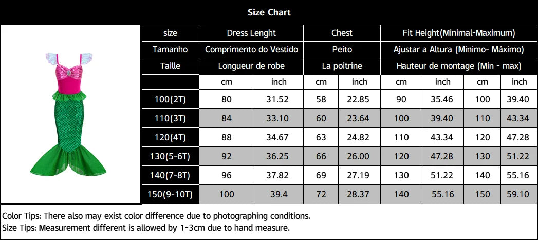 Little Mermaid Ariel Princess Girl Dress Up Charm Costume Kids Birthday Party Disguise Luxury Fishtail Clothes Wigs Sets