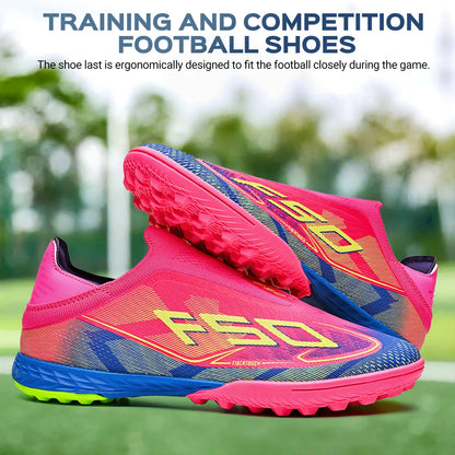 Professional Training TF Soccer Shoes for Men Women Kids PU+Fabric Breathable Wear-Resistant Rubber Sole