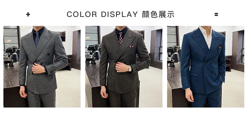 Men Vintage Luxury Double Breasted Slim Fit Lapel Evening Gown ltalian Style Fashion High-end Groom Wedding Party Tuxedo 2 Piece