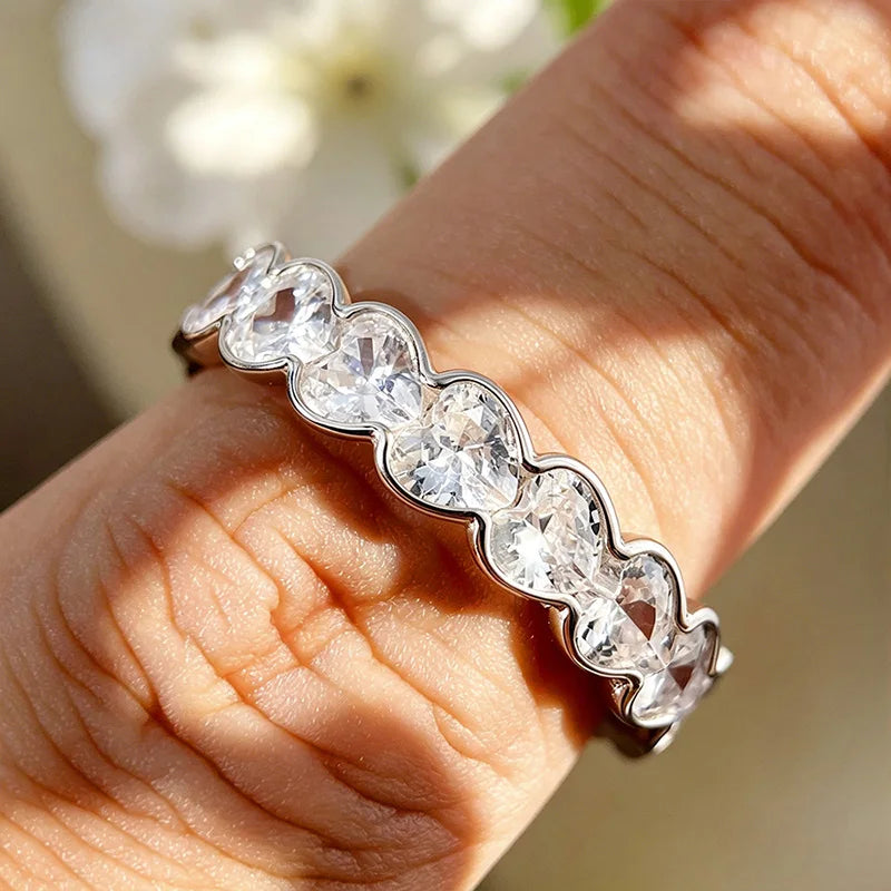 3/4mm Heart Cut D Color Moissanite Rings Full Diamond Luxury Bridal Promise Band for Women Original S925 Silver Jewelry