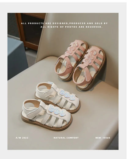 Kid Shoes Children Sandals Bling Heart-shape Summer Girl Princess Shoe Flat Heel Sandals Children Girls Performance Shoes I03022