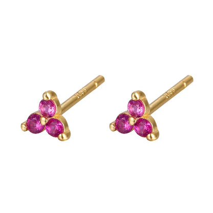 925 Sterling Silver Romantic Color Zircon Three-petal Flower Stud Earrings for Women Fashion Huggies Piercing Jewelry