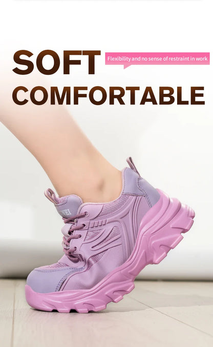 Steel Toe Safety Shoes For Women, Anti-Puncture Anti-Smash Non Slip Industrial Work Boots Lightweight Protective Platform Shoes