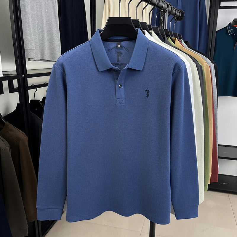 2025 New Cotton Long Sleeved T-shirt for Men, High End Embroidered Little Horse Logo Fashion Autumn/Winter Polo Top