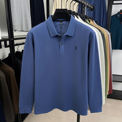 2025 New Cotton Long Sleeved T-shirt for Men, High End Embroidered Little Horse Logo Fashion Autumn/Winter Polo Top