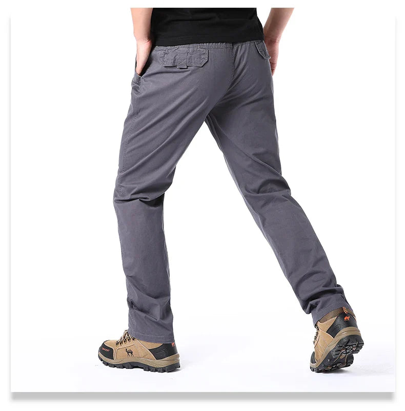 Men's Summer Casual Pants Cotton Thin Style Overalls Elastic Waist Outdoor Sports Loose Work Pants Trend Solid Color Pants