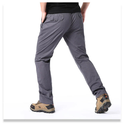 Men's Summer Casual Pants Cotton Thin Style Overalls Elastic Waist Outdoor Sports Loose Work Pants Trend Solid Color Pants