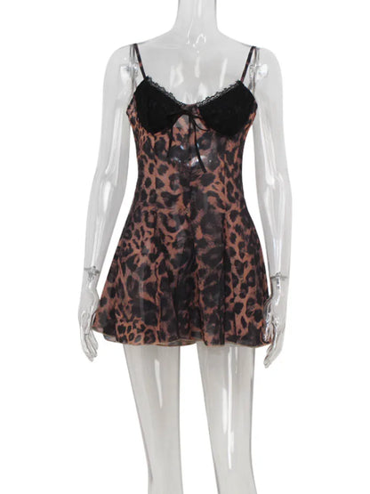 Party Leopard Backless Women Dresses V Neck Sleeveless Sheath Bodycon Lace-up Sexy Club Fashion Female Vestidos Robes