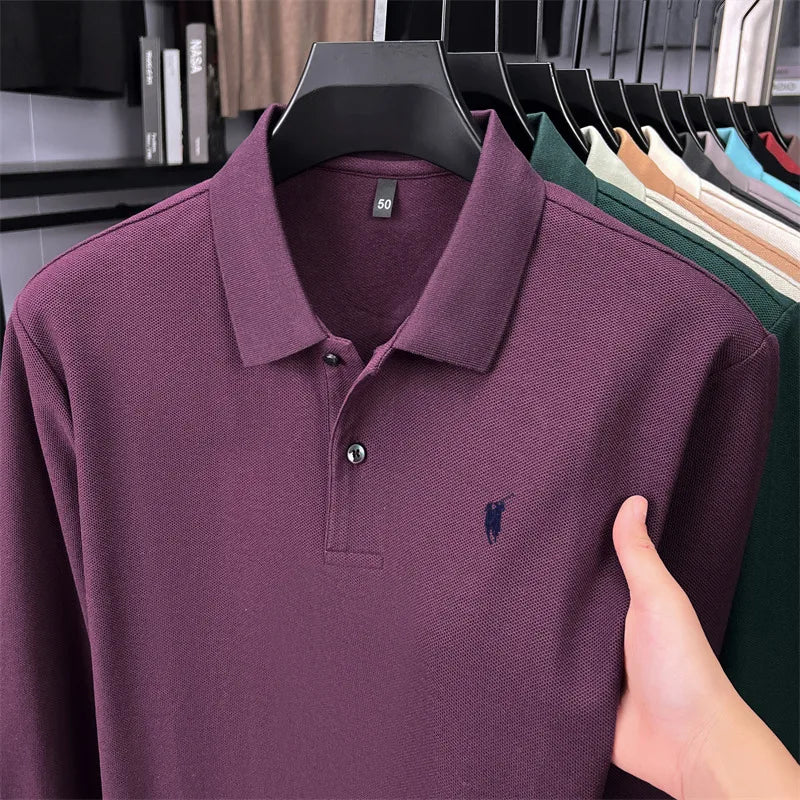 100% Pure Cotton Long Sleeved Men's Polo Shirt Hot Selling Brand Autumn Season Exquisite Pony Embroidery Breathable Top T-shirt