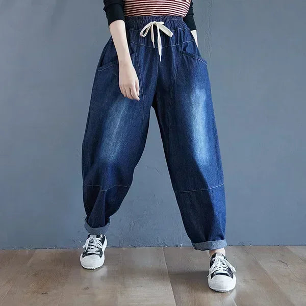 Women Ankle-length Jeans Fashion Harajuku Vintage Print Casual Trouser
