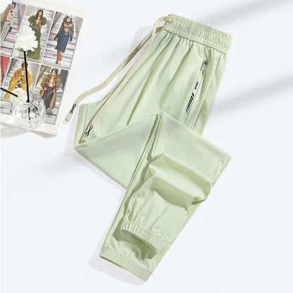 2026 Summer Ice Silk Elastic Joggers Pants for Men Women Thin Trendy Loose Sports Casual Couples Comfortable Straight Leg Tights