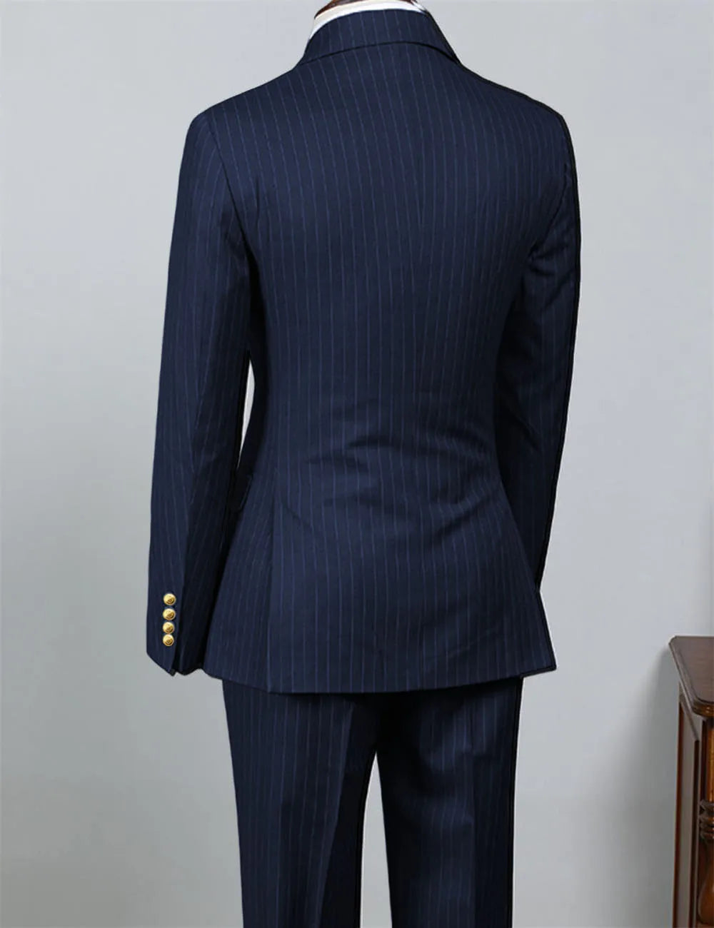 2 Piece Black Striped Men's Suit Set Golden double breasted Lapel Jacket Elastic Pants Wedding Part Prom Dinner Wrok Travel