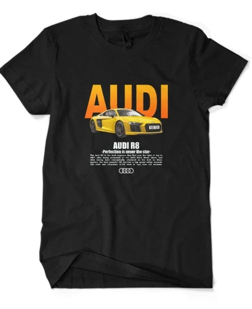 quattro men's cotton t-shirt streetwear sports car logo print black casual summer 2025 comfortable cotton loose t-shirt