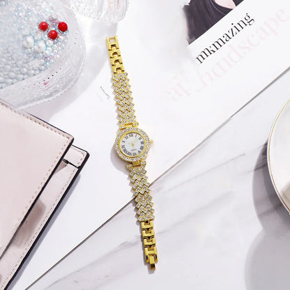 6PCS Luxury Rhinestone Women Watches Fashion Roma Dial Bracelet Wrist Watch Jewelry Set Relogio Feminino（Without Box）