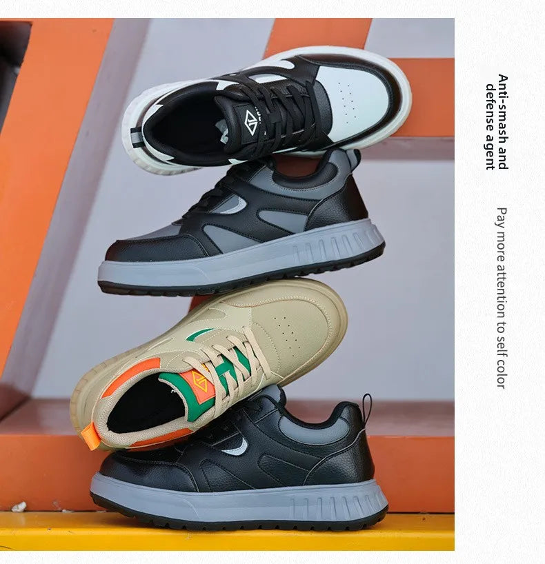 Men's Lightweight Casual Labor Protection Shoes Steel Toe Caps Anti Smashing Anti Piercing Wear-Resistant Work Footwear