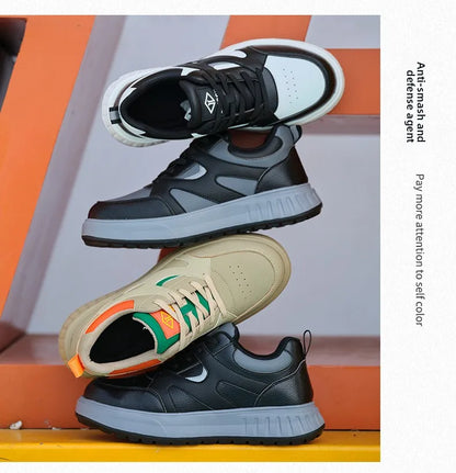 Men's Lightweight Casual Labor Protection Shoes Steel Toe Caps Anti Smashing Anti Piercing Wear-Resistant Work Footwear