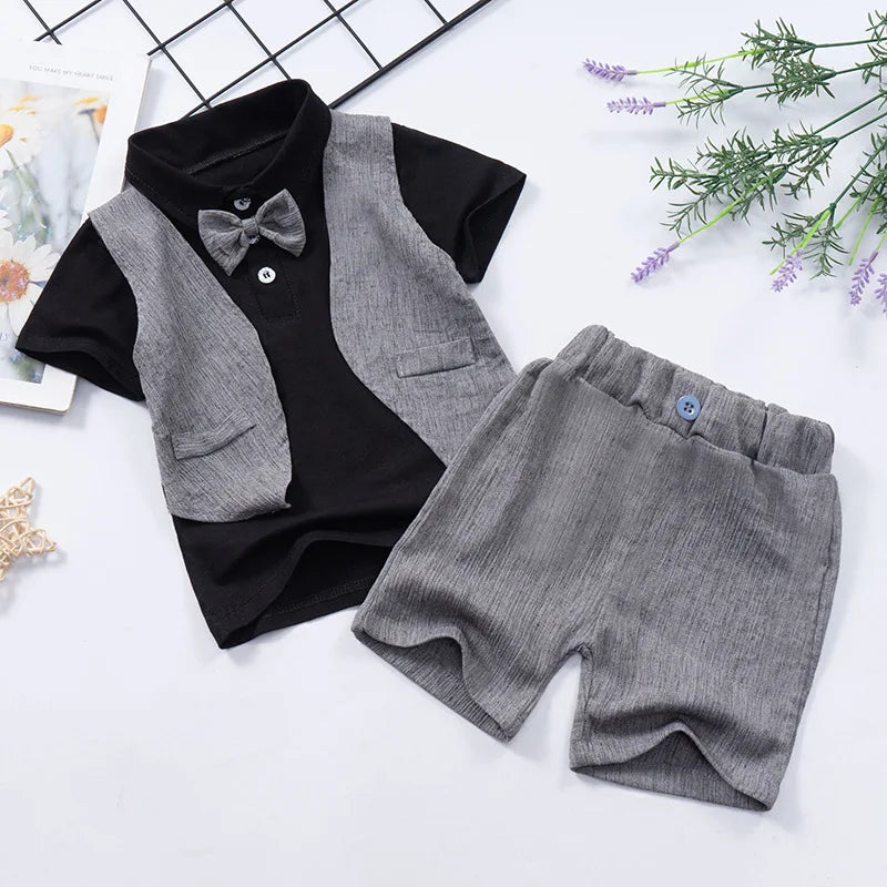 Baby Boys Short Sleeve Shirt + Shorts Suits Summer Birthday Party Clothes Sets 1 2 3 4 Years Kids Cotton Clothing Outfits