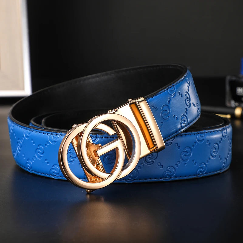 New Width 3.4cm Men's Belt Business Formal Real Leather Canvas Male Belt High Quality Metal Automatic Buckle Belt for men jeans