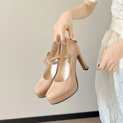 10cm size 35-42 sexy thick-soled high heels dress model party wedding bride 2025 shallow toe patent leather platform shoes