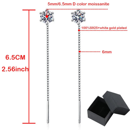 1/2CT White gold plated moissanite earring for women tassel classic D color drop earring lab diamond S925 sterling silver