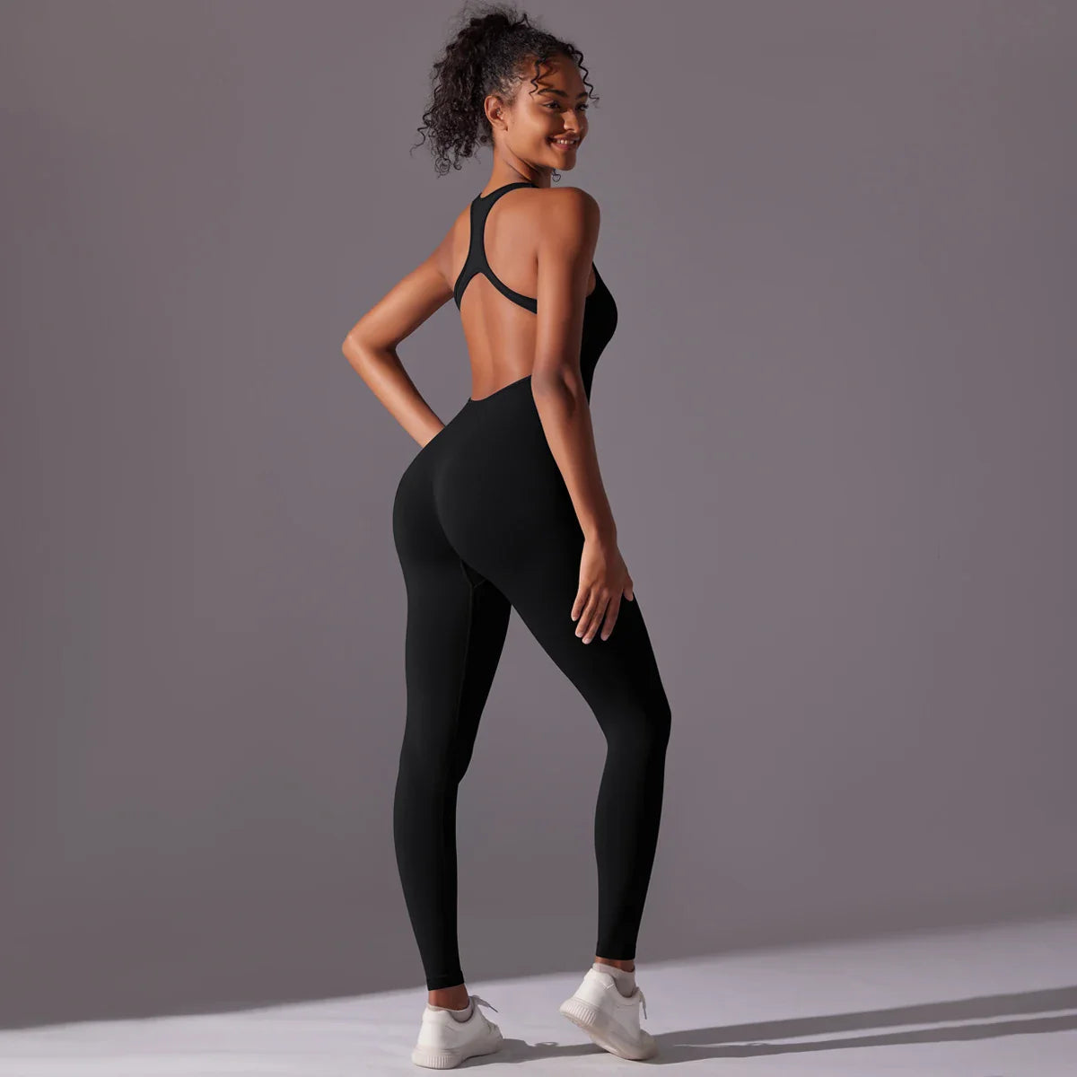Backless Yoga Bodysuit Women Sports Jumpsuit Fitness Sportswear Workout Set Solid Color Seamless Butt Lifting Yoga Bodysuit