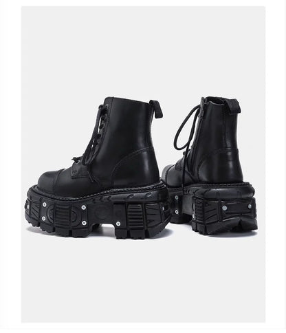 Leather Heightened 10cm Thick-soled Men's High-top British Style 2025 New Trendy Men's Boots Ruffian Handsome