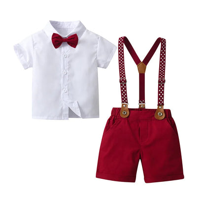 Baby Boys Gentleman 2pcs Summer Outfit Shirt Suspender Pants Set Formal Birthday Wedding Party Toddler Kids Gentleman Clothes
