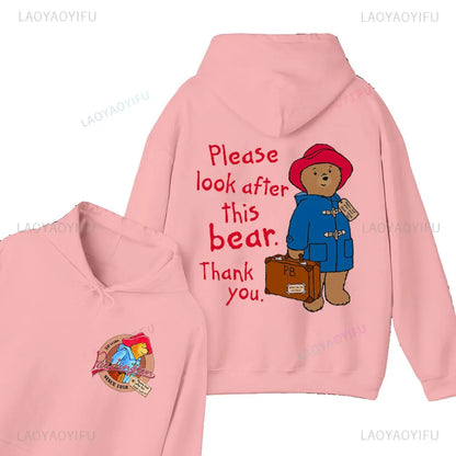 Moletom com Capuz Unissex com Estampa de Urso Paddington Fofo em Londres Novo, Moletom com Capuz Oversized, Primavera
