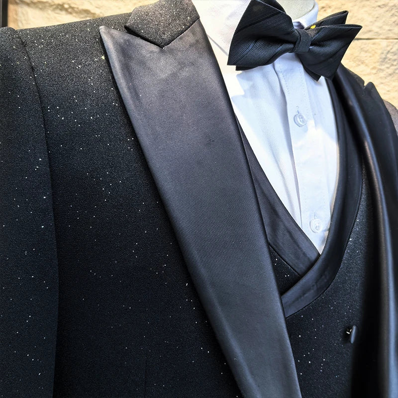 Turkish luxury wedding suits for groom 3 pieces man suits Slim Fit high quality Shining flash diamond Tuxedo Dinner Suit