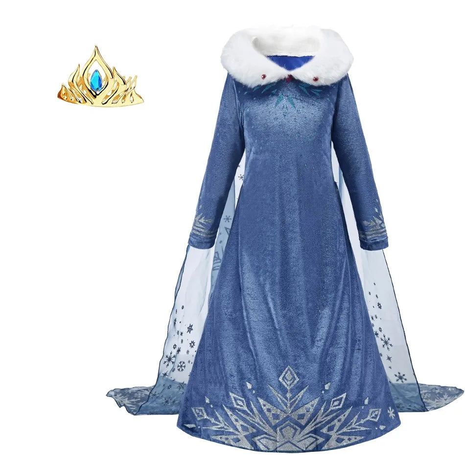 Children Snow Queen Princess Dress Winter Girl Elsa Costume Carnival Birthday Holiday Party Dress Kids New Outfit Clothes 2025