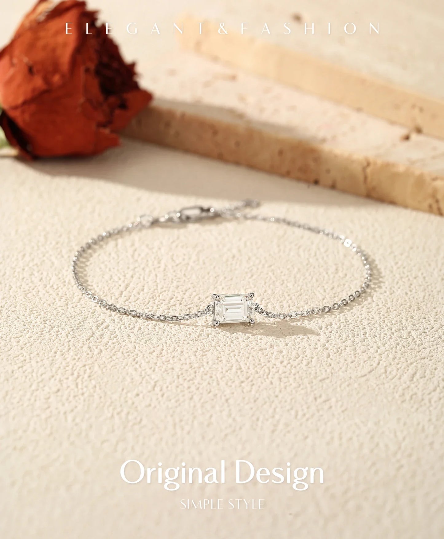 Emerald Cut D Color Rectangle Moissanite Bracelet 925 Sterling Silver Luxury Link Chain Bracelet For Women Fine Jewelry
