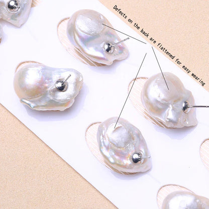 Natural Freshwater Pearl 925 Sterling Silver Large Baroque Pearl Stud Earrings 15-25mm INS Fine Jewelry  Gifts for Women  EA