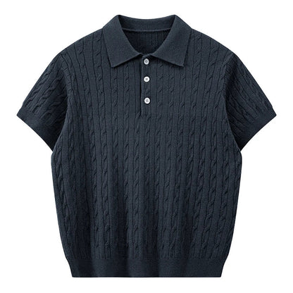 Jack's American Retro Twisted Flower Knitted Short Sleeved Polo Shirt for Men's Summer Trendy Brand Loose Casual Pullover Top