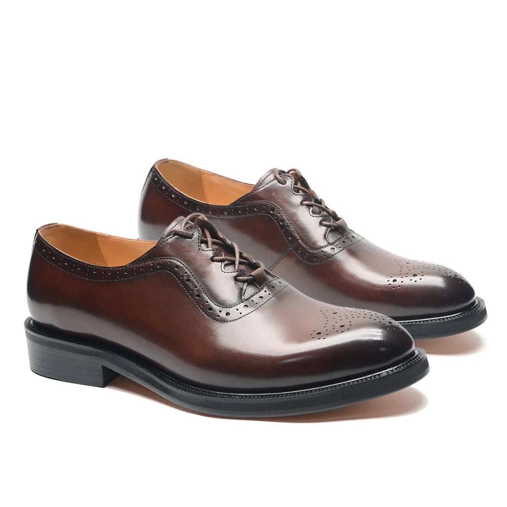 Classy Men's Oxfords Wedding Formal Shoes Handmade Genuine Leather Lace-up Brogue Round Toe Business Office Dress Shoes for Men