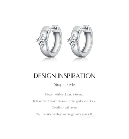 Round Moissanite Ear Buckles Lab Diamond 925 Sterling Silver Engagement & Wedding Hoop Earrings for Women Jewelry Gifts