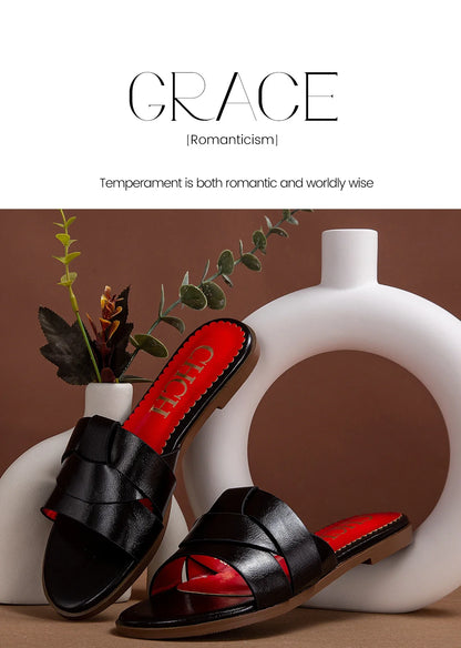 Women's Slippers Luxury brand PU Material Outdoor Flat Bottom Beach Tourism Summer Women's Slippers  2024 summer